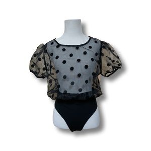 Black polka dot body suit